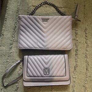 Victoria's Secret Silver Quilted Clutch and Wristlet Set